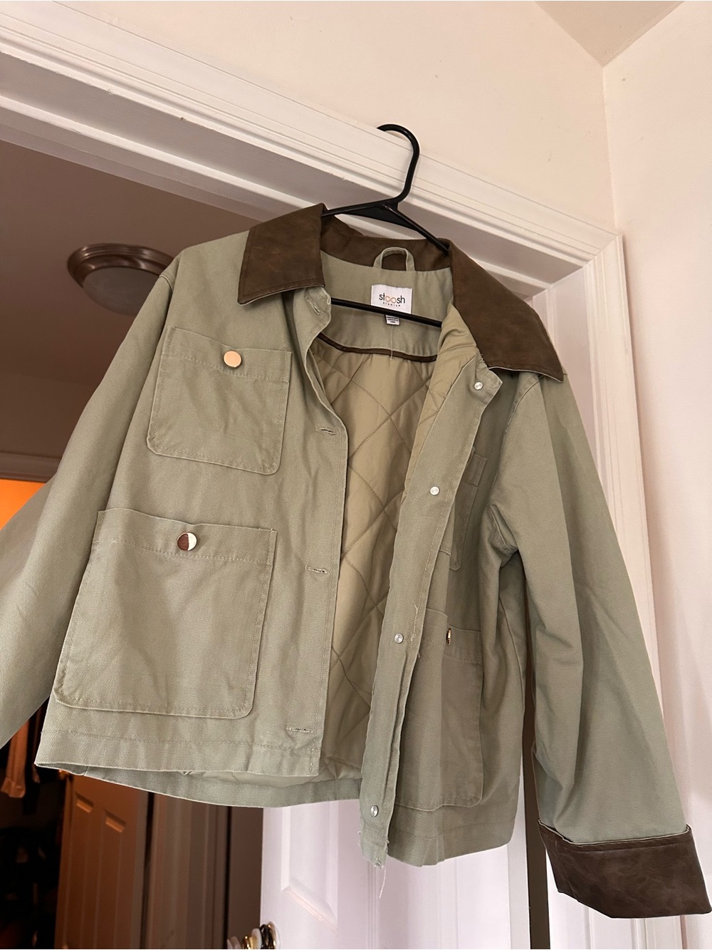 Altard state (Stoosh) Olive Green Field Jacket with Brown leather Collar